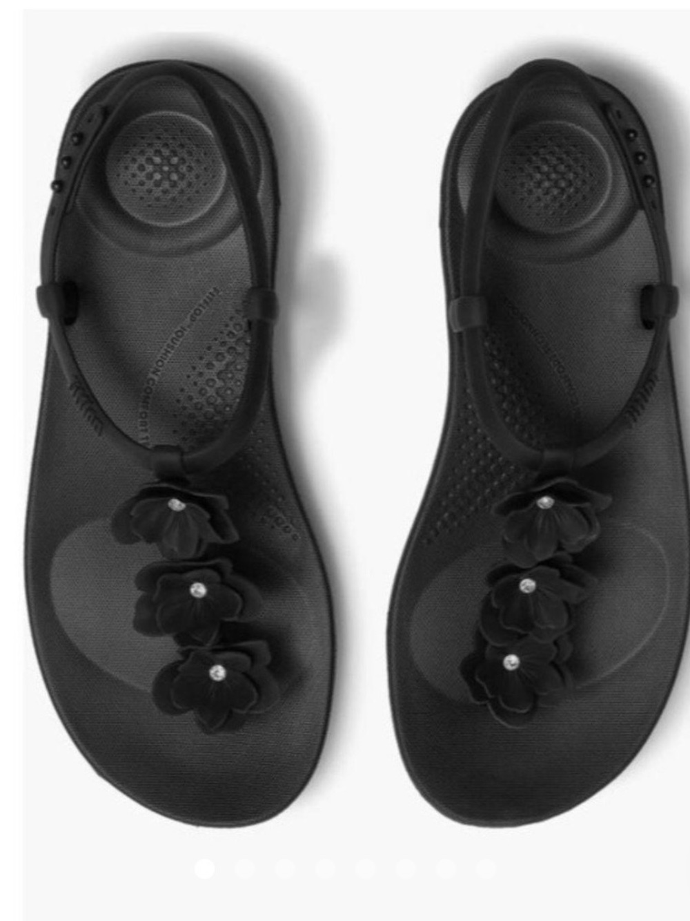 Fitflop Black Floral T-Strap Sandals with Embellished Flowers